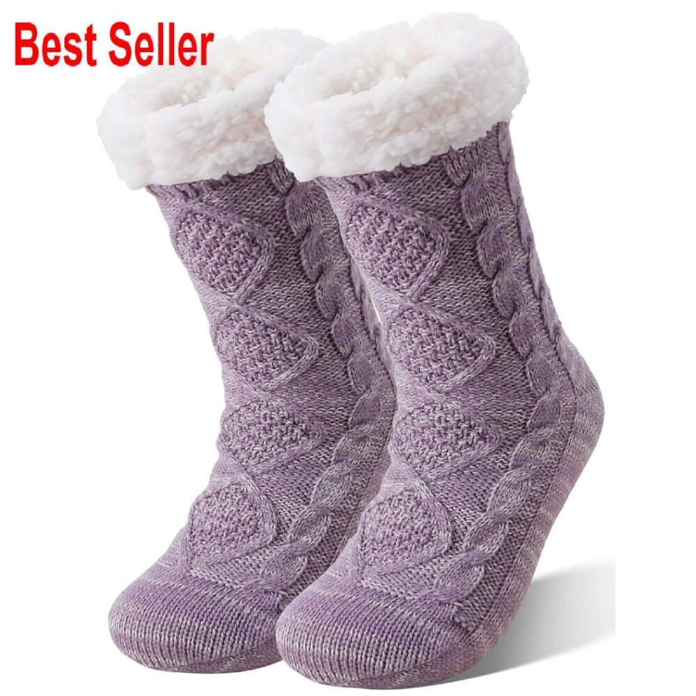 Fuzzy Fleece Slipper Socks Cozy Warm Winter Cabin Non-Slip Grips
